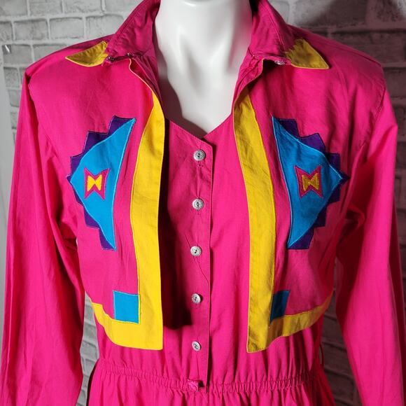 VTG Pink Southwest Maxi Western Dress with Attached Bolero Jacket, size Small - Picture 6 of 8